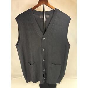 Protege Collection Sweater Vest Mens Large Black Knit Button Front Acrylic Nylon